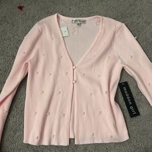 Madden Girl Light Pink Cardigan with Pearl Details